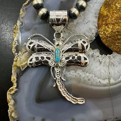 Alonzo Mariano Native American Sterling Oval Turquoise Unisex Dragonfly Pendant • $191.25