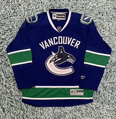 Vancouver Canucks Home Blue Green Orca NHL Hockey Jersey Reebok Men's Large • $30.73