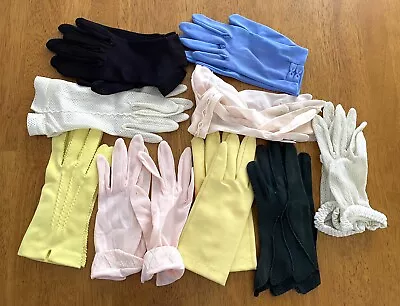 Womens Gloves Vintage 1940s-60s Nylon Cotton Vinyl Mixed Lot 9 Pairs AS IS • $28