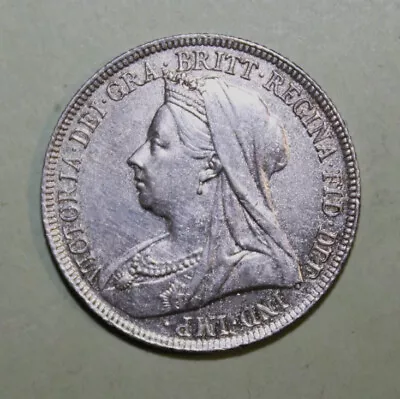 S2 - Great Britain 1 Shilling 1897 AU /Uncirculated Silver Coin - Queen Victoria • $58.77