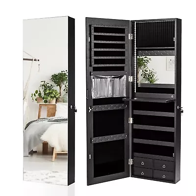 Full-length Mirror Storage Cabinet Wall/Door Mounted Jewelry Armoire Organizer  • £79.95