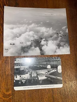 Original 8x10 Photograph Of B-24 Formation & Ford Co B-24 War Bonds Placard • $9.75