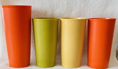 Vintage Tupperware Cups 3 12oz 1 16oz Yellow-gold Green Orange Made In USA • $14