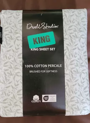 Dwell Studio KING 4-pc Sheet Set Extra Deep White Green 100% Brushed Soft Cotton • $75