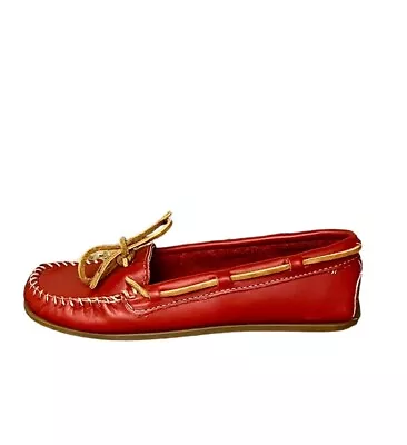 Minnetonka Women's Kiltie Smooth Leather - Red Moccasin Slippers - Sz: 6 • $18