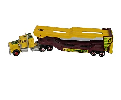 Majorette Auto Line 5 Kenworth Semi Transporter France 1/87 Cast Yellow Vtg • $49.89