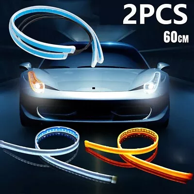 2* 60cm Slim Sequential Flexible Amber LED DRL Turn Signal Strip Light Headlight • $12.59