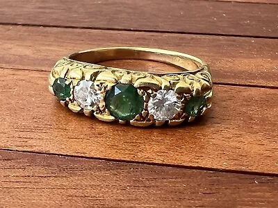 18ct Gold Ring 6grams-I Don’t Know If They Are Diamonds & Emeralds-sold As Seen • £250