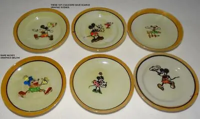 EX DISNEY1930's 6PIECE MICKEY MOUSE CHINA TEA SET 3 3/4 D SAUCERS+MIXED GRAPHICS • $49.99