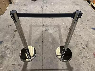 £29.95 • Buy 2Pcs Belt Stanchion Set Crowd Control Barriers Retractable Queue Safety Barrier