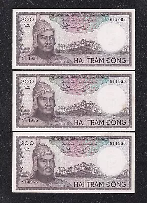 South Viet-Nam - 1966 - P20b - 200 Dong - X 3 Consecutive - UNC. • $42.03