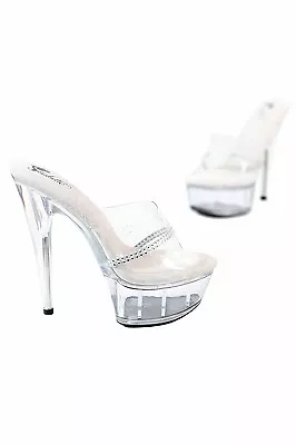 £45.15 • Buy SB495 15cm Cubist Rhinestone Heel Sandals And 5cm Transparent Lap Dance Plateau 
