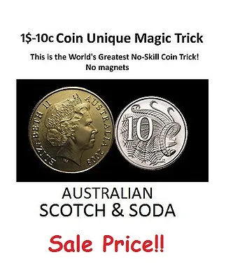 $1-10c Australian Dollar Coin Unique Magic Trick / Australian Scotch And Soda • £24.99