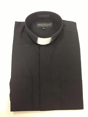 Men's Clerical Clergy Preacher Tab Collar Shirt Black Short Sleeves • $29.99