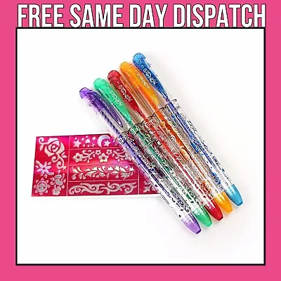 £3.49 • Buy Kids Temporary Washable Tattoo Gel Glitter Pens Stencil Kit Set Body Art Makeup