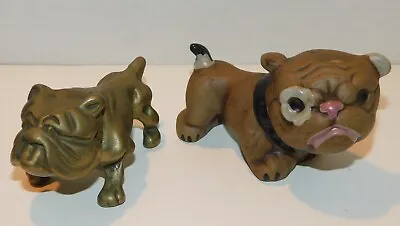 Vintage English Bulldog Figurine Lot Of 2 Brass & Ceramic Dog Figure Clean • $19.99