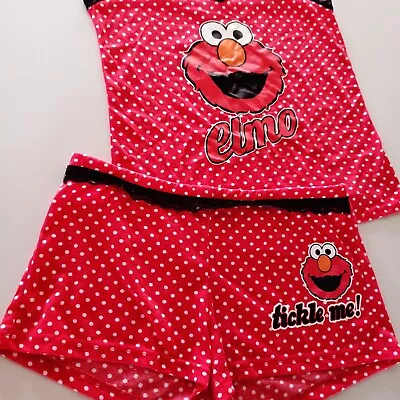 Sesame Street Tickle Me Elmo Red Polka Dot 2 Piece Pajama Set  Size M 7/9 • $6.95