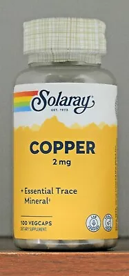 Solaray Copper 2 Mg 100 VegCaps Essential Trace Mineral 100 Capsules 2mg • $11.70