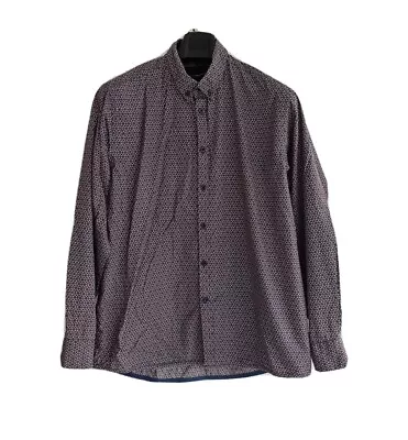 Merc London Mens Navy Mix Patterned Long Sleeve Cotton  Cubitt  Shirt - Size Xl. • £21