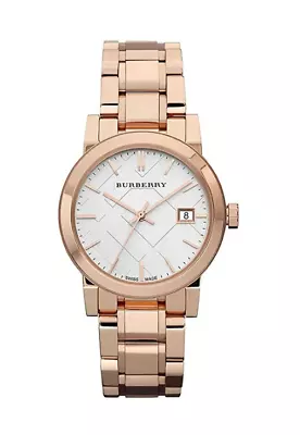 New Burberry BU9104 Silver Dial Rose Gold 34mm Women's Watch Brand New With Box • $299