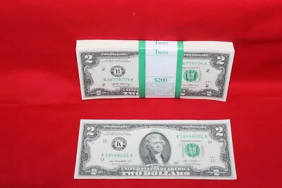 Uncirculated Two Dollar Bill Crisp $2 Notes Sequential Order Protective Sleeve • $2.08