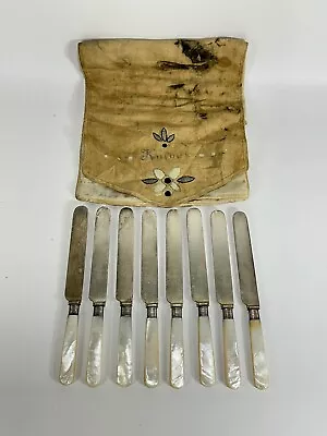 Set Of 8 Vintage Meriden Cutlery #12 Sterling Band/Mother Of Pearl Handle Knife • $134.90