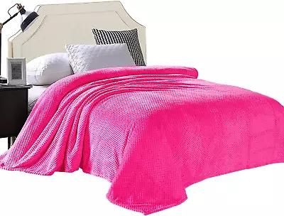 Warm Throw Blanket Waffle Texture Fleece Twin Size Lightweight 90X66 Hot Pink • $28.15
