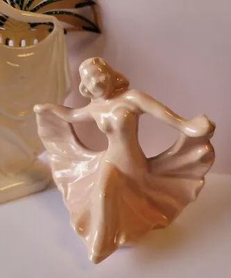Vintage Pink Art Deco Style Ceramic Dancing Lady Figurine • $8