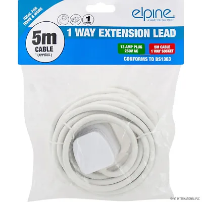 1 Way Extension Lead 5 Metre Gang Cable 13 Amp Electrical Adapter Power Homw New • £5.99