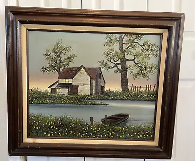 H. Hargrove 1984 Large Original Oil Painting  Lakehouse.  Artist Signed. • $425