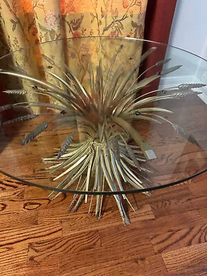 Vintage Mid Century Gold Regency Sheaf Of Wheat Table With Glass Top • $365