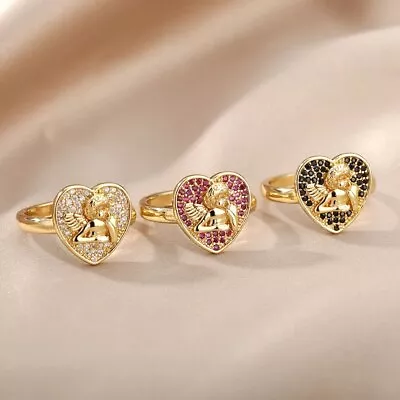 Adjustable Ring For Women Stainless Steel Zircon Heart Angel Engagement Gift • $59.99