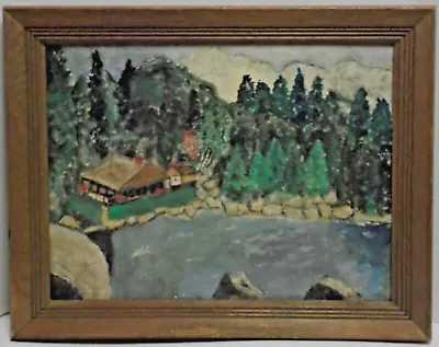 $48 • Buy Vintage Oil Painting On Canvas Board - Villa Near A River Landscape - Oak Frame