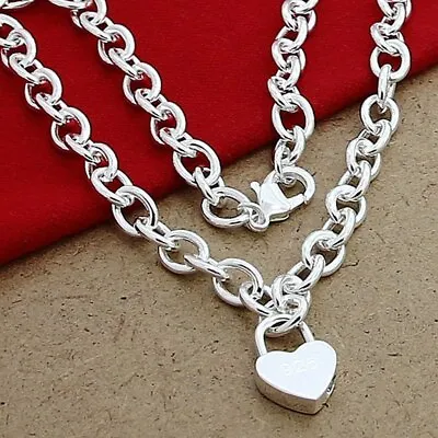 Captivating Love 925 Sterling Silver Heart Lock Pendant Necklace Chain Jewelry • $11.23
