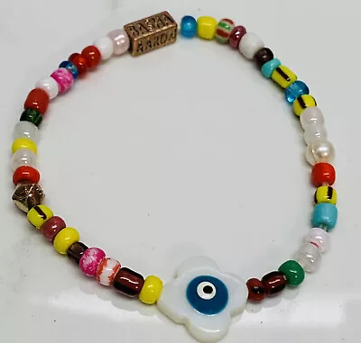 Aaron Basha Blue Beaded Stretch Bracelet With Evil Eye & Luck Beads Colorful Fun • $31.49