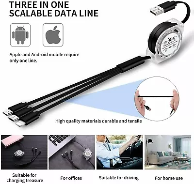 3 In 1 Multi USB Phone Charging And Fast Data Transfer Cable For IPhone Android • £3.89