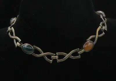 925 Silver - Vintage Onyx Hematite Citrine & Carnelian Chain Necklace - NE2697 • $221.92