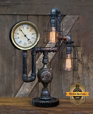 Steampunk Lamp Industrial Machine Age Steam Gauge Light Gear Boiler  • $999.99