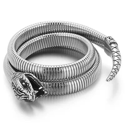 Gothic Heavy Men's Layered Stainless Steel Snake Bracelet Wrap Bangle Bracelet • $30.99