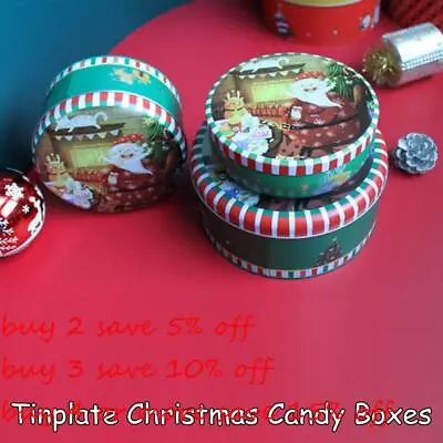 Gift Boxes Santa Claus Christmas Tin Gift Box Round Nesting Tins Cookie Box • $16.19