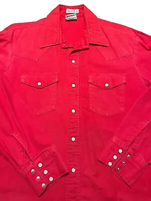 VTG Prentiss Outdoors Mens L Red Pearl Snap Shirt 90s Chamois Cloth EUC • $23.99