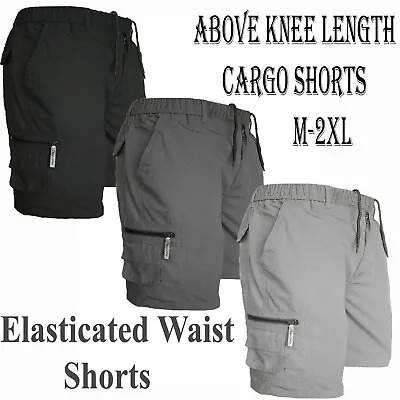 Mens Shorts Cargo Combat Elasticated Waist Multi Pocket Size Plain Lightweight • $6.20