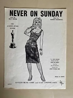 Never On Sunday Sheet Music 1960 Melina Mercouri Jules Dassin • $7.99