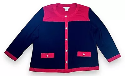 Misook Black Red Colorblock Knit Button Up Cardigan Jacket 3X • $106.25