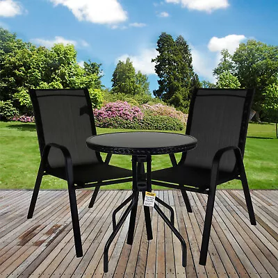 Garden Bistro Set Round Glass Table & Chair Outdoor Patio Furniture Home Dinner • £59.99