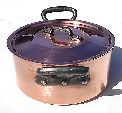 Vintage Copper Stockpot W Lid Made In France Mint Tin Lining 2mm 6.7inch 2.6lbs • $232