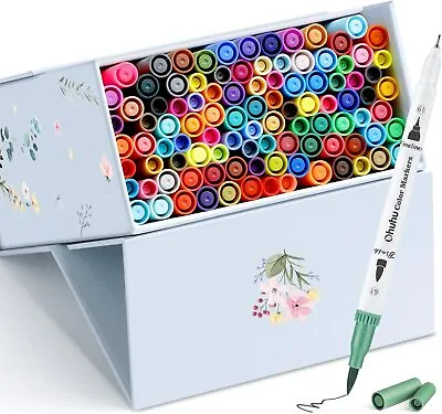 100 Colors Art Markers Set Ohuhu Dual Tips Coloring Brush Fineliner Marker AU • $74.36