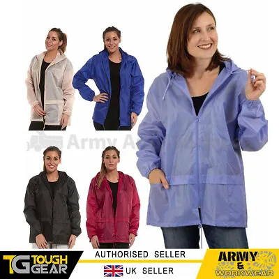 Ladies Cagoul Rain Jacket Coat Kagoul Hooded Pac A Way Mac Showerproof Parka • £7.95