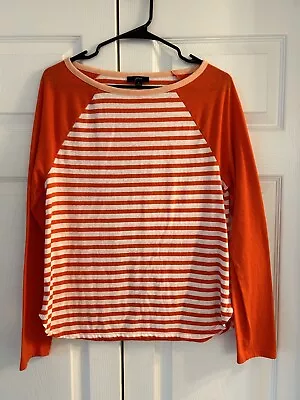 J. Crew Women’s Orange White Striped Long Sleeve Shirt Sz. M • $16