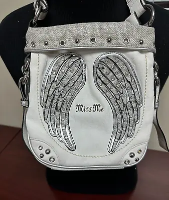 Miss Me White Angel Wing Crossbody Bag Purse~Missing Stud & Bottom Flaking • $18.16